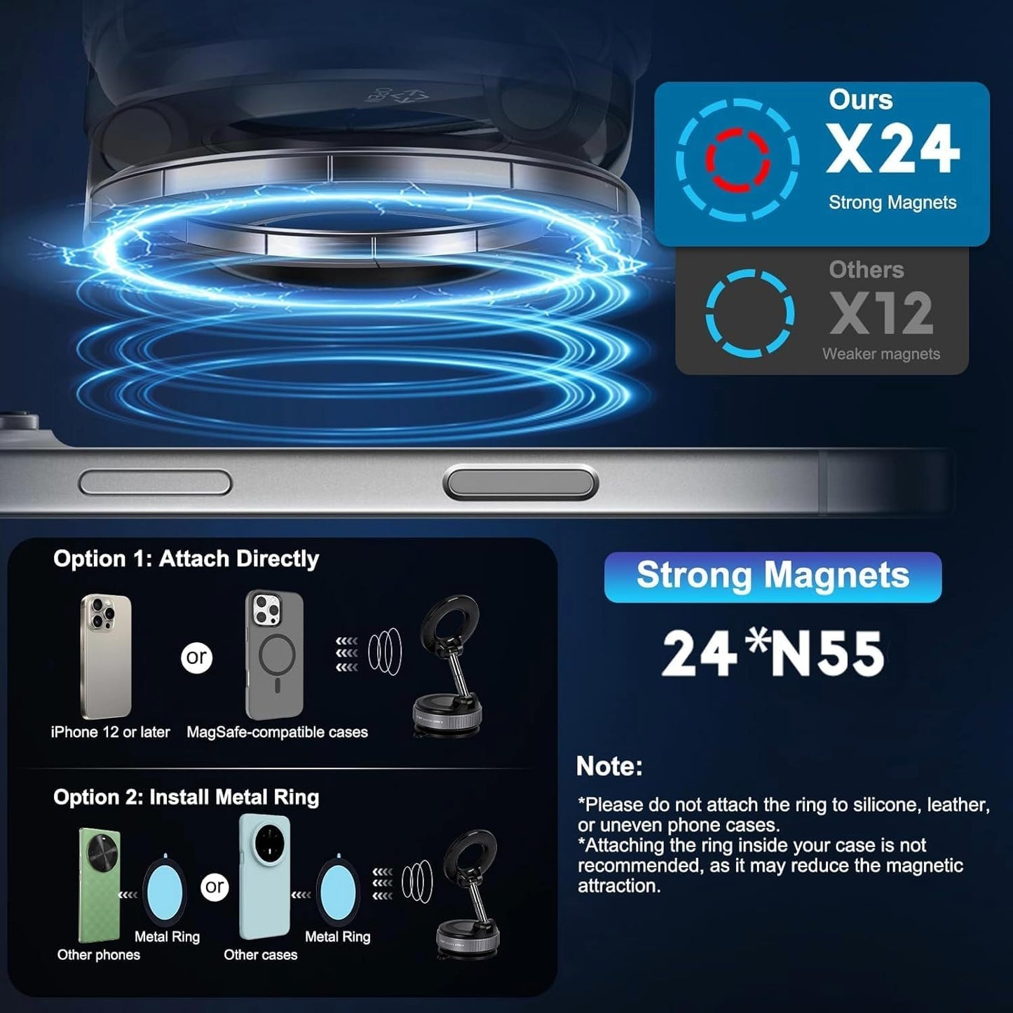 Magnetic Vacuum Phone Holder with 360° Rotation & Powerful Suction