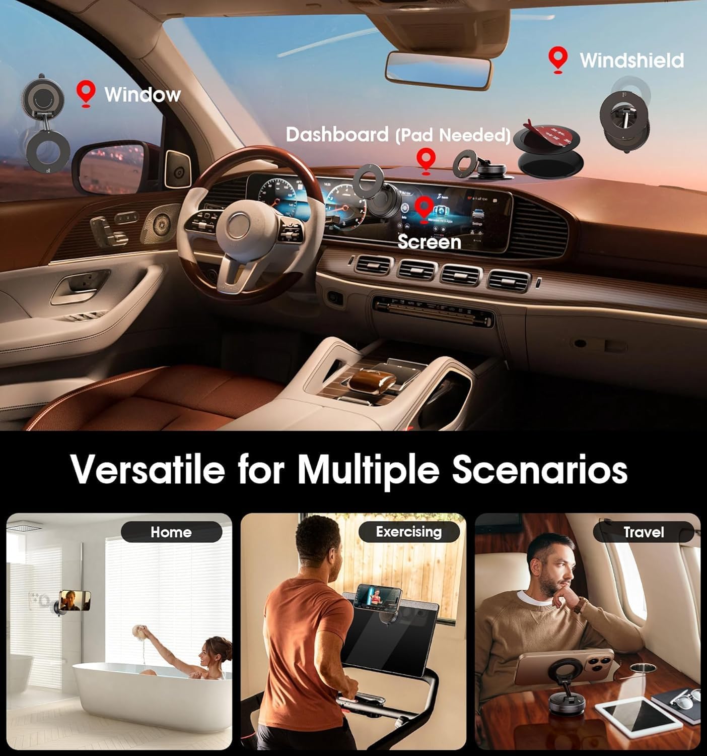 Magnetic Vacuum Phone Holder with 360° Rotation & Powerful Suction