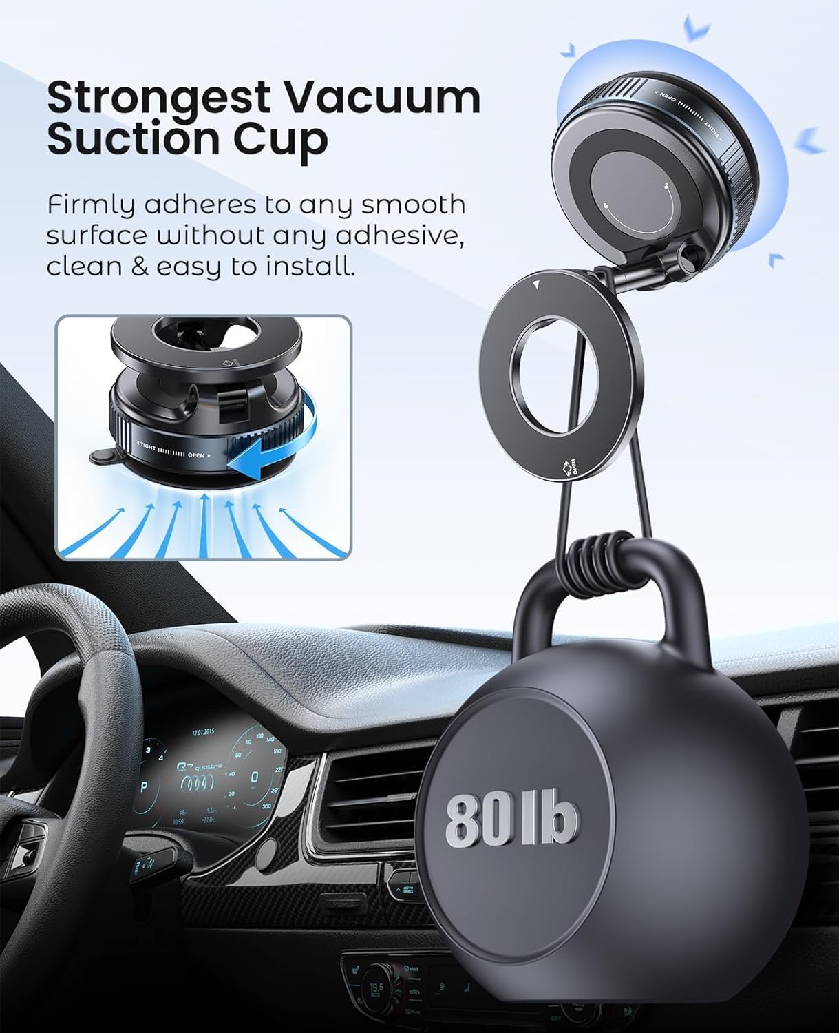 Magnetic Vacuum Phone Holder with 360° Rotation & Powerful Suction